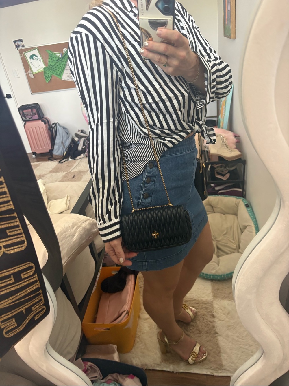 Tory Burch Quilted Black Leather Chain Shoulder mini Kira rouched flap Bag - Picture 2 of 2
